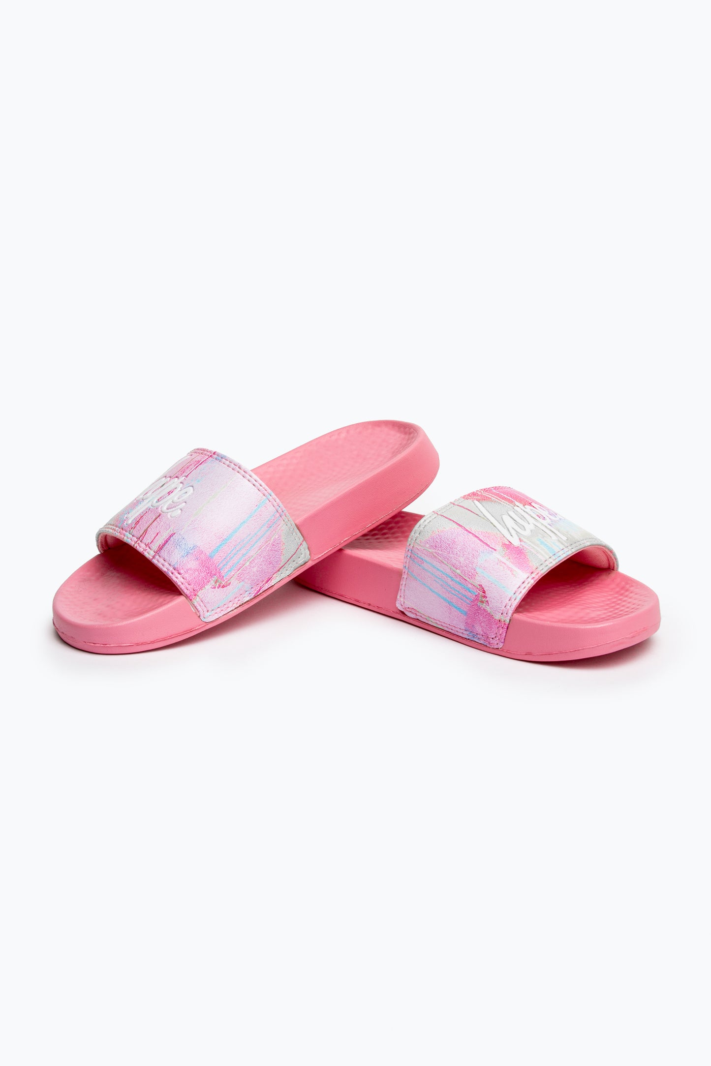 Hype Kids Unisex Pink Spray Drips Script Sliders