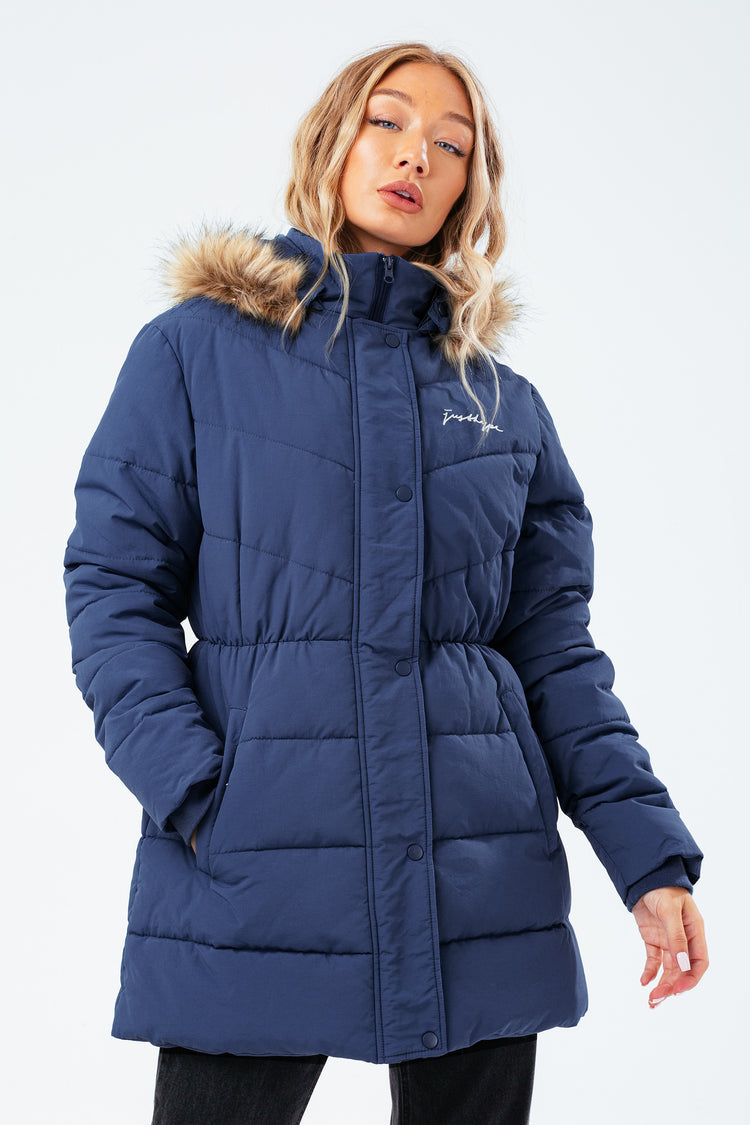HYPE NAVY FITTED WOMEN'S PUFFER JACKET