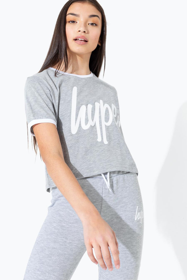 Hype Grey Ringer Kids Crop T-Shirt